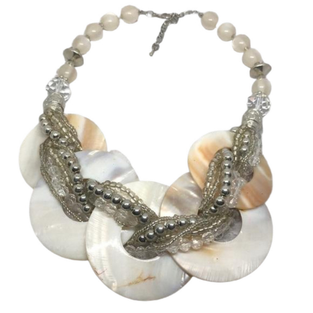 ๐
บMother of pearl MoP shell boho beach party festival statement style necklace.